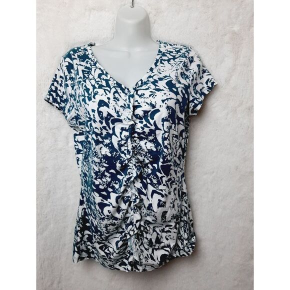 Ann Taylor Tops - Ann Taylor Green white medium stretch cotton top